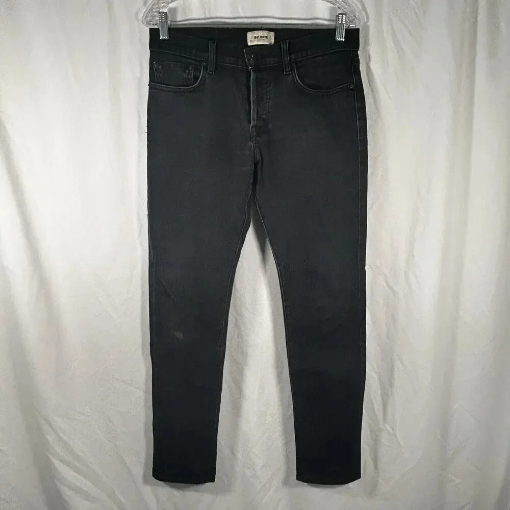 Baldwin Jeans Mens 32 Slim Dark Wash Black Mid Rise Button Fly Kansas City